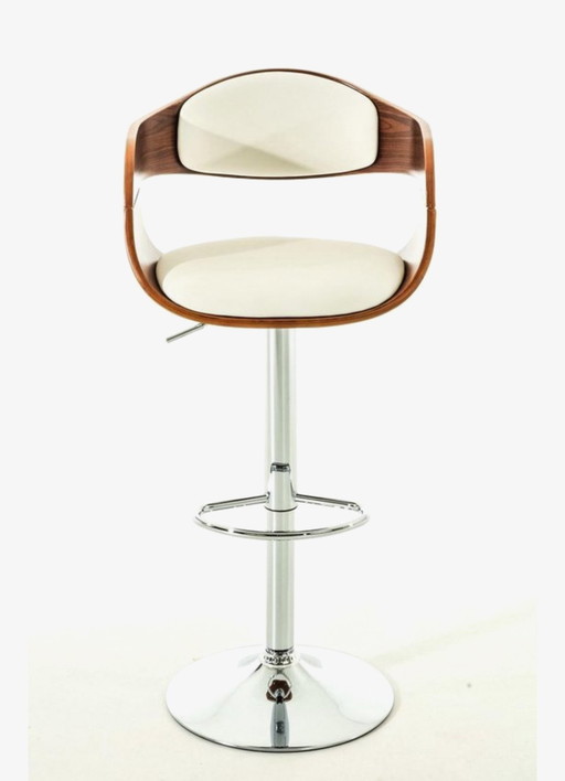Set of 4 bar stools - With backrest - Armrest - Footrest - Faux leather - walnut/white