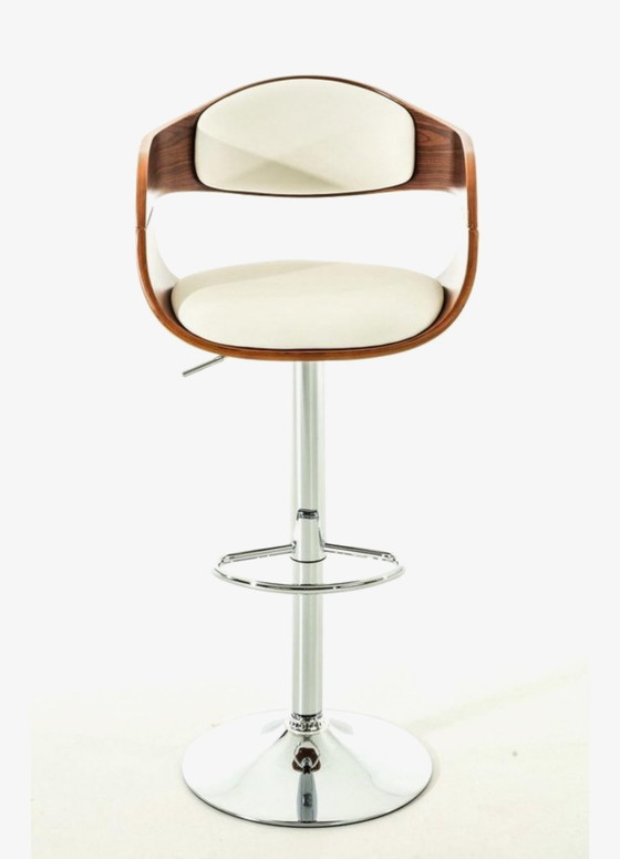 Image 1 of Set of 4 bar stools - With backrest - Armrest - Footrest - Faux leather - walnut/white