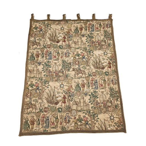 Vintage Rosel wall tapestry with medieval decor, 1950s