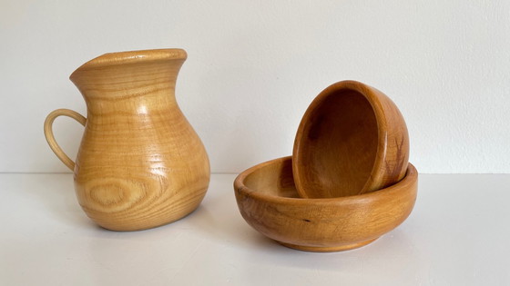 Image 1 of Set of 2 POTS and PICHET in VINTAGE Turned Wood