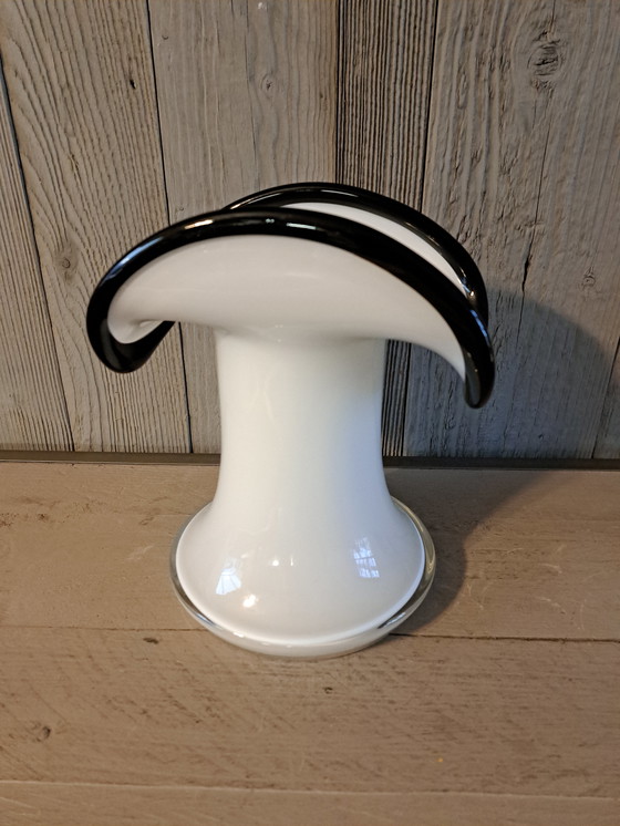 Image 1 of Black and white vase J. Sluczan, Orkusz, Glassworks Tarnowiec, Poland 1980s