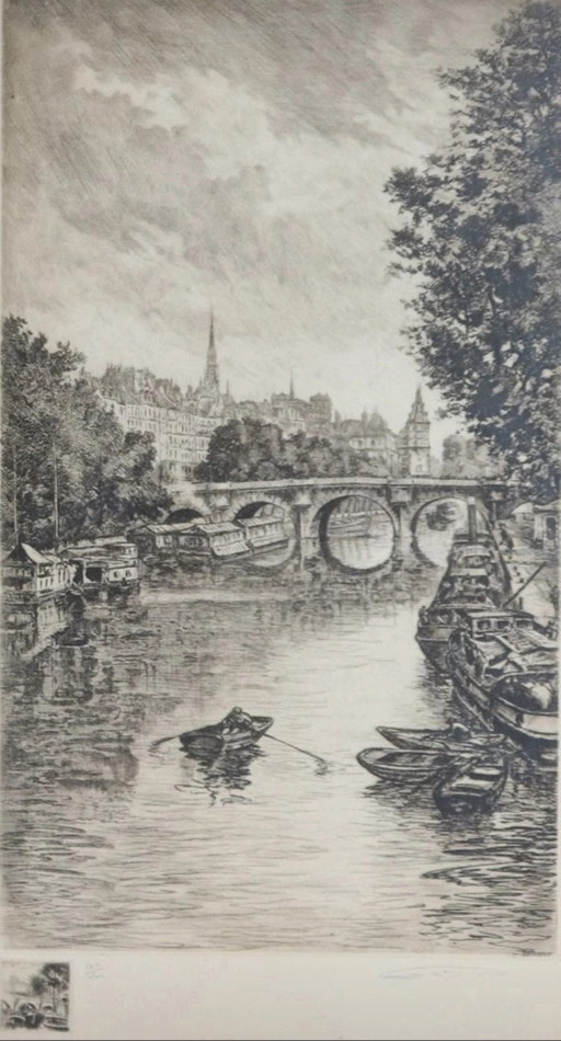 Acquaforte Originale Di Aimé Edmond Dallemagne, Intitolata Scorcio Della Senna – lithos zeefdrukken, Paper (photo 2 of 10)