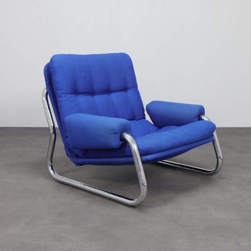 Lounge Chair con struttura tubolare cromata, anni '70