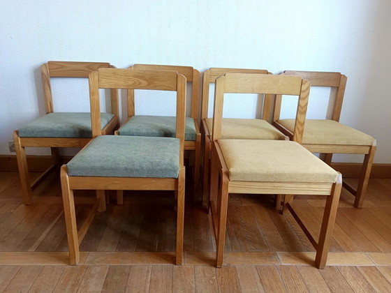 Image 1 of 6 stoelen in Scandinavische stijl, gemaakt van iepenhout en stof.