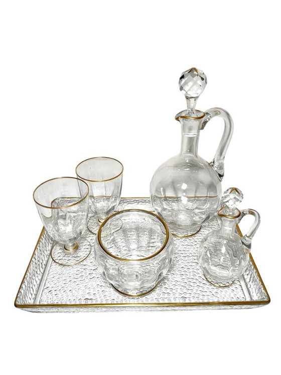 Image 1 of Baccarat kristallen drankenset - Vintage Franse vergulde kristallen karaf voor naast het bed