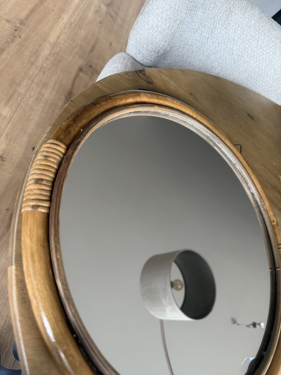 Vintage Mid-Century Modern Round Bamboo & Rattan Wall Mirror – 1960s/1970s Boho Chic Italian Style – Spiegels (photo 5 of 11)