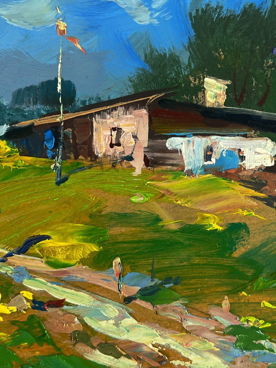 Dipinto a olio originale paesaggio impressionista La via di casa, Dipinti e disegni, Legno, Altro, Verde (foto 8 di 11)