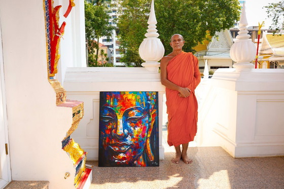 Image 1 of Unique hand-painted Buddha painting “Awakening” – Seksak Jaichumchen – 80×100 cm
