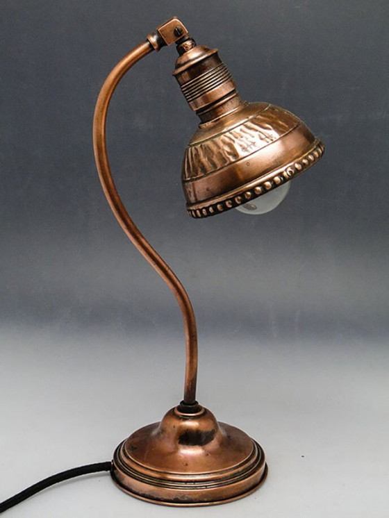 Art Nouveau Copper Table Lamp, Germany, Early 20th Century – Ceramic (photo 10 of 13)