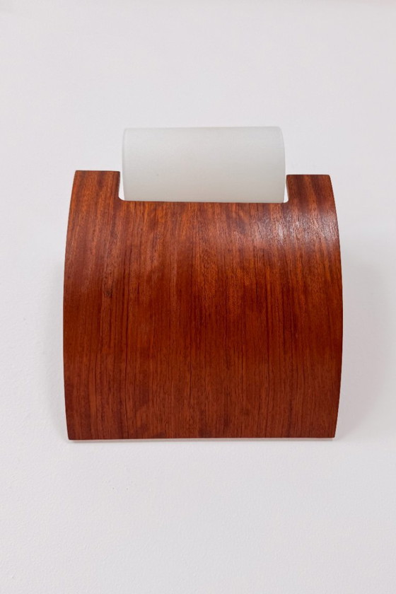 Vintage wooden and opaline Wall light, France 1970, Glass, Brown, Design (photo 3 of 5)
