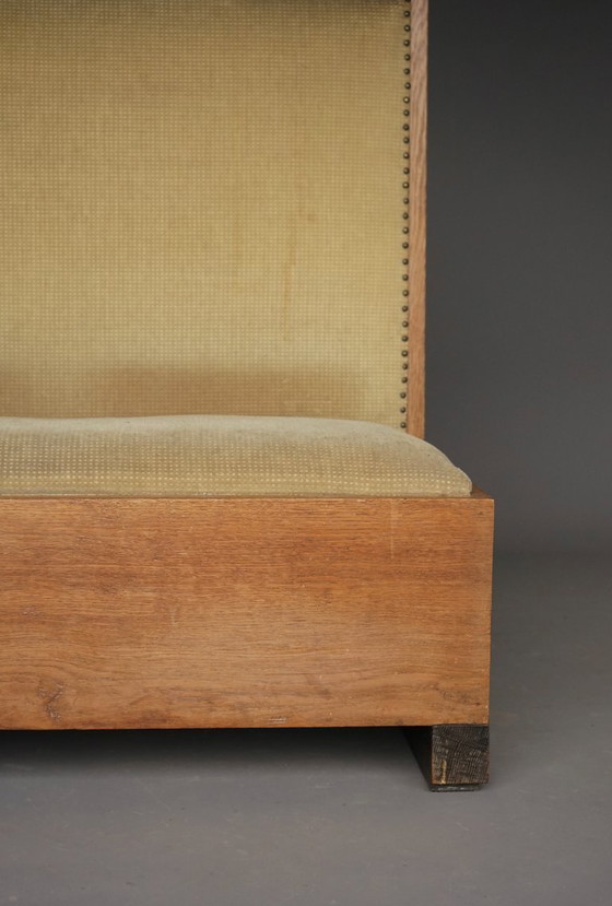 Image 1 of Kleine Haagse School / Art Deco eikenhouten halbank, jaren 1930