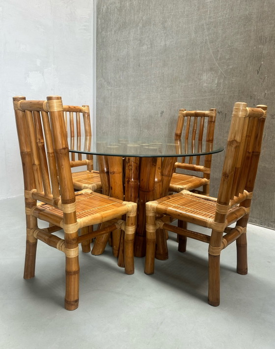 Ensemble de salle à manger bohème vintage en bambou – Salles à manger complètes, Bamboo, Glass (photo 11 of 12)