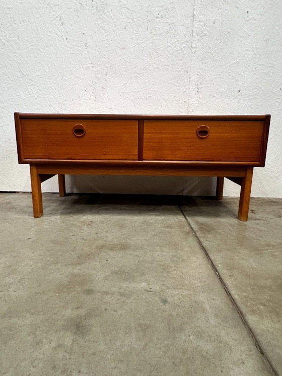 Image 1 of Vintage Teakhouten Laag Wandmeubel / Televisiemeubel, Denemarken 1960's
