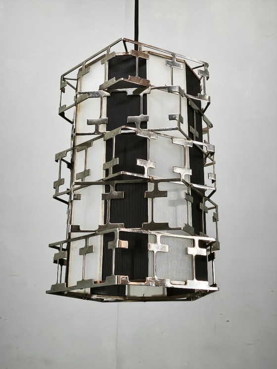 Image 1 of Lampada a sospensione geometrica ceca in cromo, metà del XX secolo, anni '60