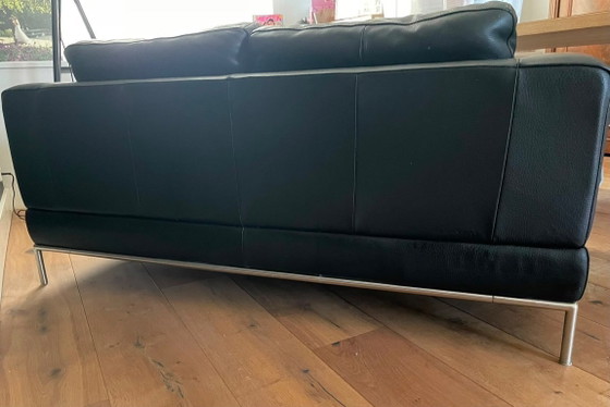 Image 1 of Zwart lederen vintage IKEA bank 