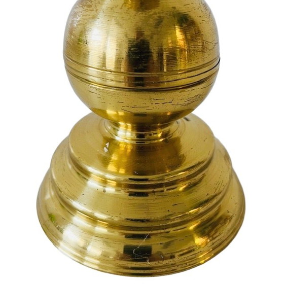 Image 1 of Antique heavy brass ball candlestick 1920's