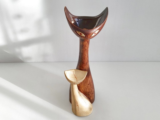 Image 1 of BOUTEILLE DE LIQUEUR VINTAGE 1950 CHAT CHATS CERAMIQUE 50S NOYAU DE POISSY