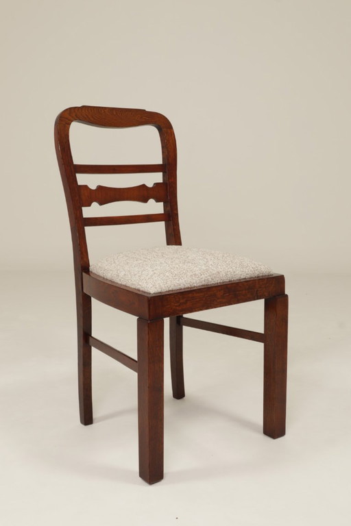 Art deco antique dining chair oak wood snow flakes fabric 1950