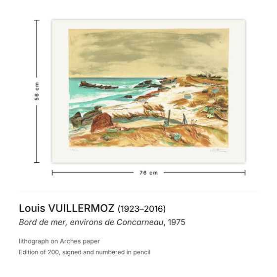 Louis Vuillermoz Lithographie Signée Bord De Mer, Environs De Concarneau 1975 – Lithographies et sérigraphies (photo 3 of 5)
