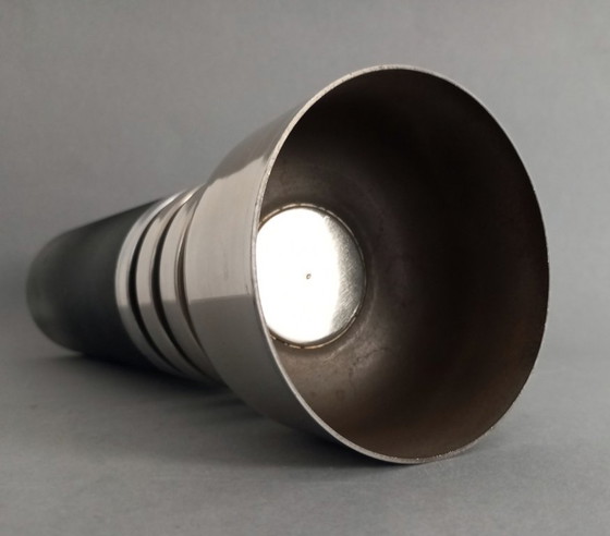 Image 1 of Brutalistische/Space-Age-Designer-Stahlvase der Hungarian Industrial Arts Company, 1970er Jahre (Tamás Borsfay?)