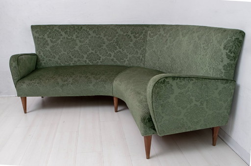 Mid Century Modernes italienisches Damast-Samt-Ecksofa, 1950er Jahre