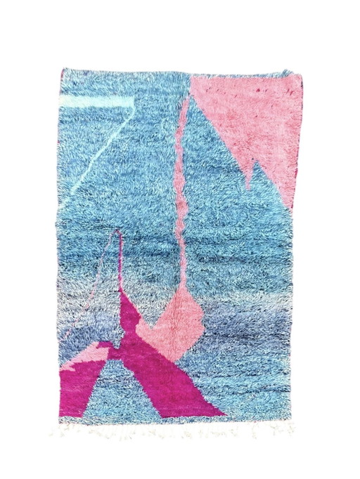 Colorful Moroccan Mrirt Wool Rug 165x270 cm – Blue Pink Fuchsia Abstract High-Pile Carpe