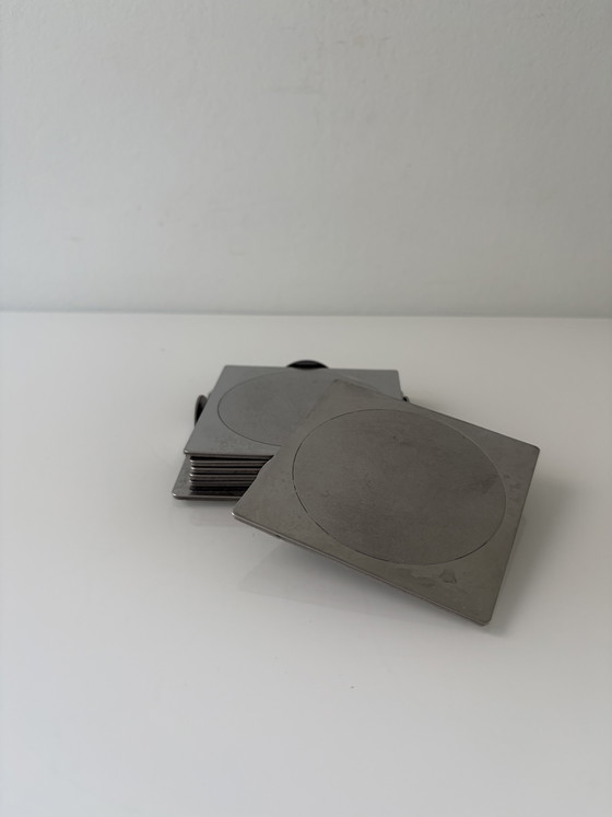 Ikea Groggy coasters (6 pieces) in holder – IKEA Vintage Design Classics, Table accessories, rvs (photo 4 of 14)
