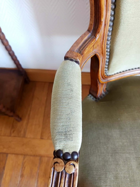 Image 1 of Louis XV groene cabriolet fauteuil