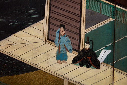 Sérigraphie japonaise Byobu à six panneaux sur papier Période Edo 19e siècle