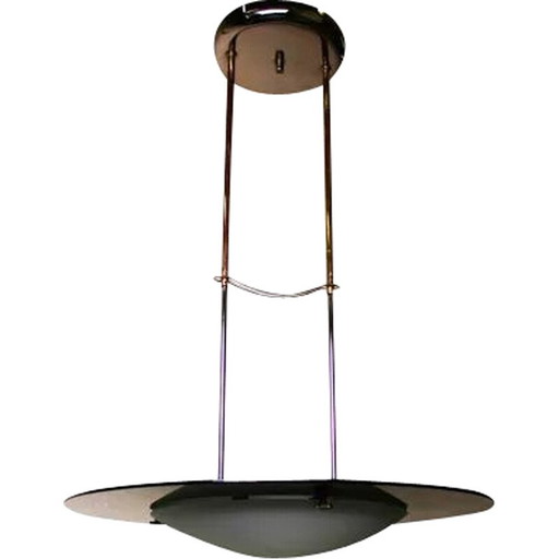 Vintage glass and gilded brass pendant lamp, 1970