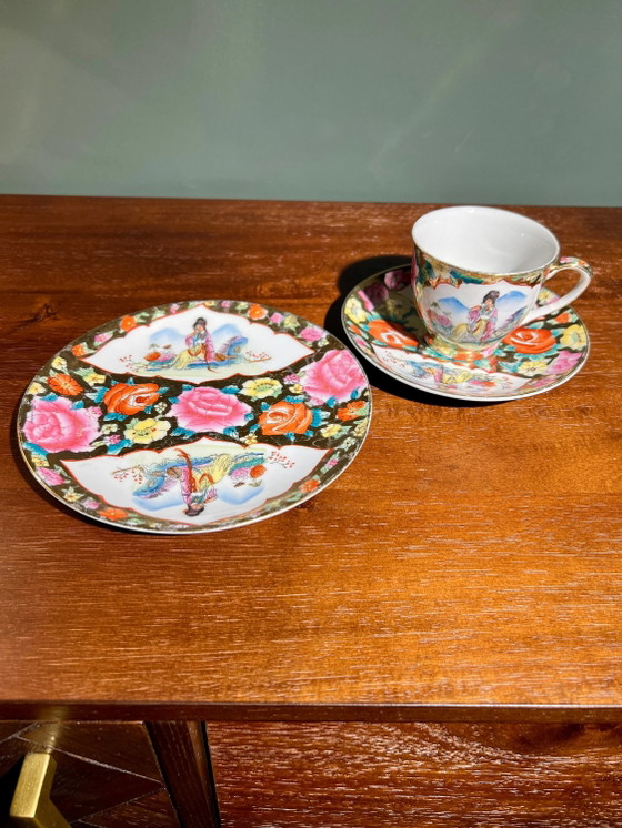 Tazze da tè/caffè giapponesi vintage con piattino e piatto, 2 set, dipinte a mano e decorate in oro, anni (photo 5 of 7)