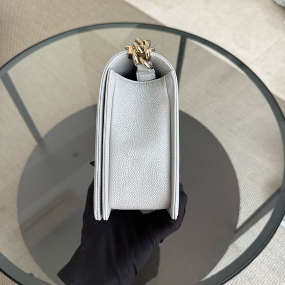 Image 1 of Chanel Boy New Medium - 28CM Quilted Caviar Grey Gray Gold Hardware Series 28