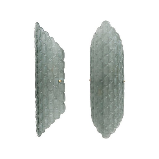 Pair of Aqua Green Murano Glass Wall Sconces with Textured Relief