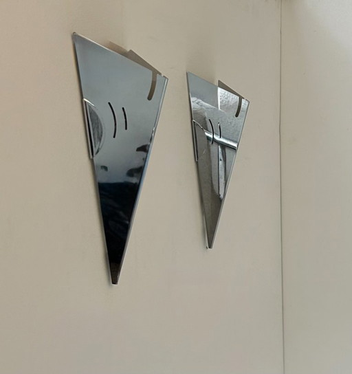 Coppia di applique vintage, metallo cromato, Francia, 1980