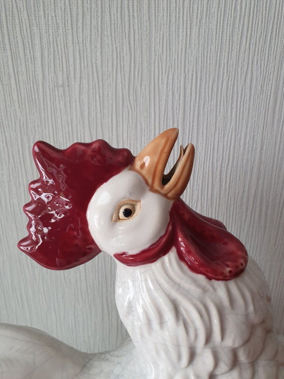 Image 1 of Grand coq vintage en céramique – glaçure craquelée – 47 cm