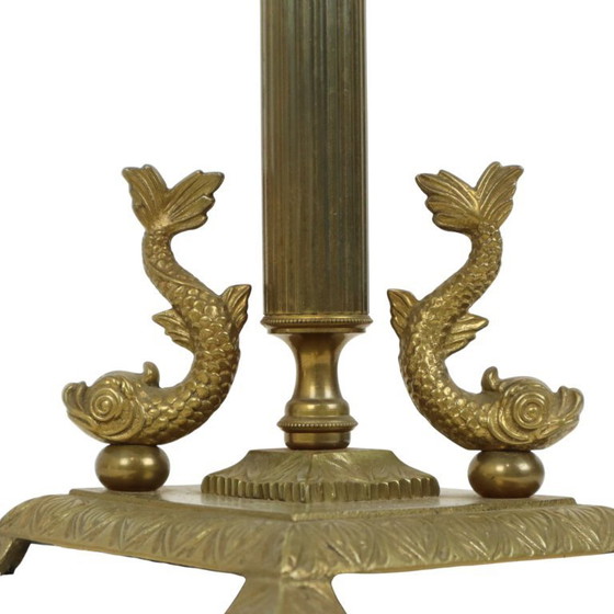 Image 1 of Brass Table Lamp Mythical Dolphins