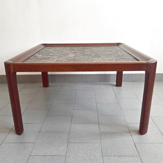 Image 1 of TABLE BASSE VINTAGE SCANDINAVE 1960 EN TECK PALISSANDRE & PIERRE DE SCHISTE 60S