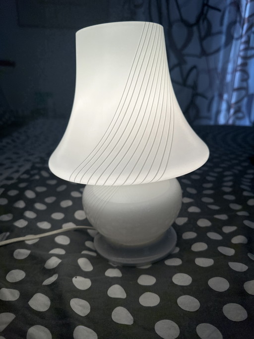 Vintage witte Murano glazen paddenstoellamp - jaren 70 – tafellampen, Metal, Murano Glass