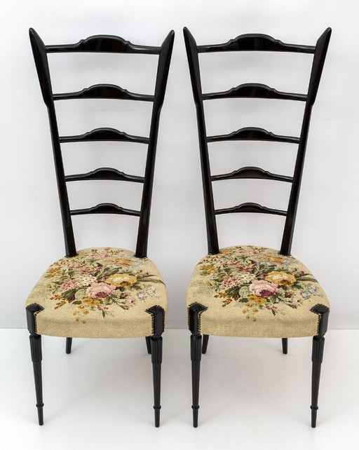 Paar Chiavari Gio Ponti Stil Mid-Century Modern Italienische Hochlehner Stühle 50er Jahre