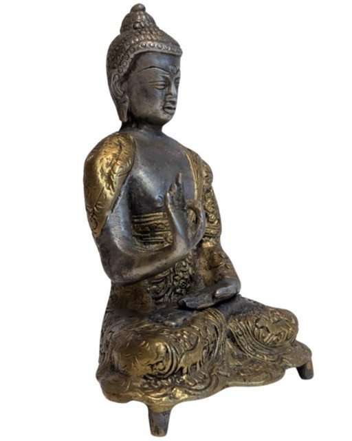 Antique Tibetan Gilt-Bronze Buddha in Vitarka Mudra – 19th Century – decoratieve objecten (photo 2 of 7)