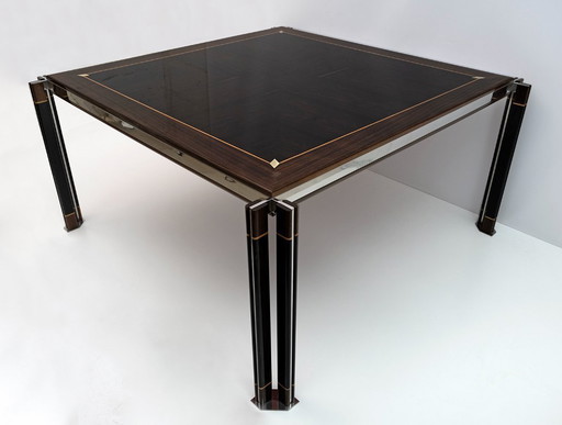 Paolo Barracchia Italian Steel and Inlaid Wood Dinning Table by Roman Deco, 1978