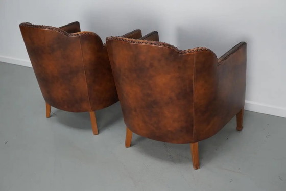 Image 1 of Poltrone club olandesi vintage in pelle color cognac, set da 2