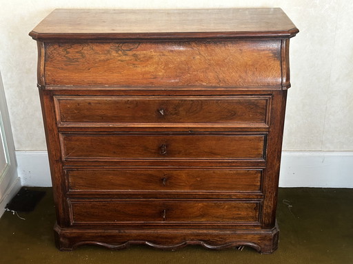 Cómoda de toilette XIX e s en noyer et marbre estilo Louis Philippe 