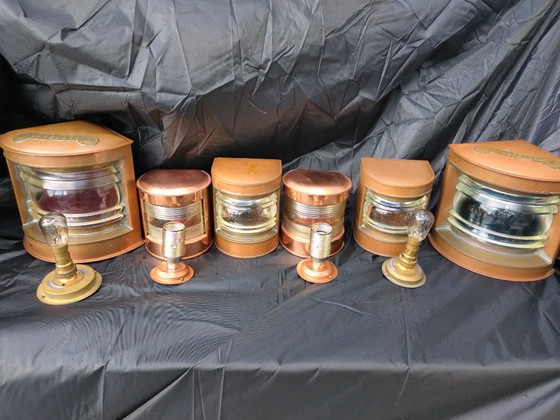 Set di 6 diverse lampade nautiche antiche – Applique, Vetro, Ottone (photo 9 of 14)
