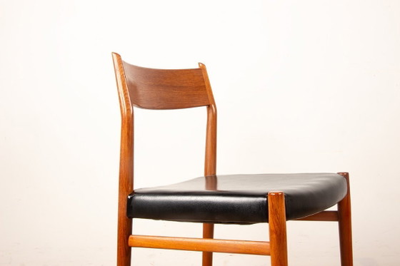 Image 1 of Set van 6 Deense stoelen van teak en skai, nieuw, model 418 van Arne Vodder voor Sibast 1960.