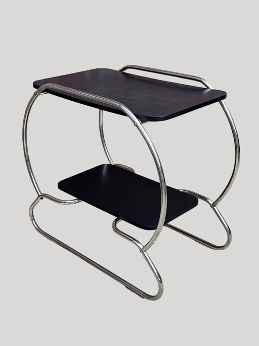 Beistelltisch im Art-déco-Bauhaus-Stil | Gestell aus verchromten Rohren | 1930er–1940er Jahre