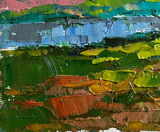 Image 1 of Original Oil Painting Spring Night Landscape Wild pear near the river