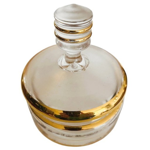 Scatola per gioielli Art Déco in vetro trasparente dorato 1950