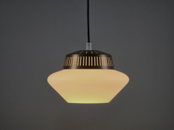 Image 1 of Rare 1950s Vintage Opal Arch Pendant Light By Svend Aage Holm‑Sørensen — Danish Mid-Century Modern Pendant Lamp.