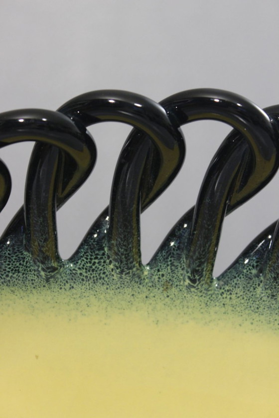 Image 1 of Grande coupe à fruits vintage faïence tressée Ceramidi Marseille France 1950s